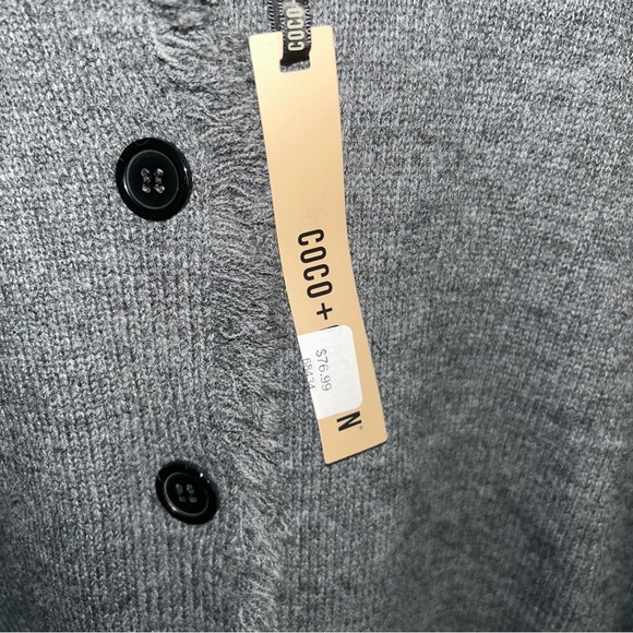 NWT Coco+Carmen Celleste Button Front Cardigan with Fringe Charcoal Size L / XL - Picture 4 of 8